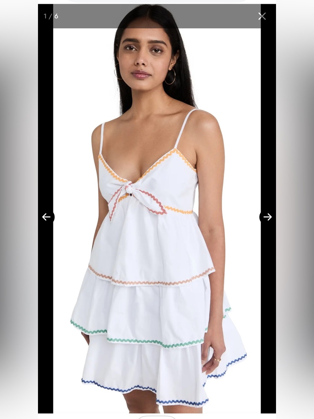English Factory White Colorblock Wave Trim 3 Tiered Dress Small